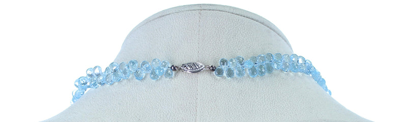 Genuine Faceted Blue Topaz Briolette Drop Beads Necklace, 14 Karat White