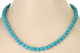7MM Deep Blue Genuine Turquoise Beads Necklace, 14K Yellow Gold