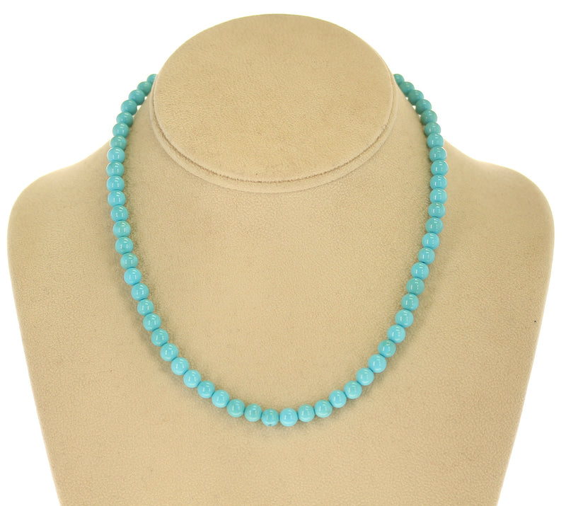 Genuine 6MM Round Turquoise Beads, 14K Yellow