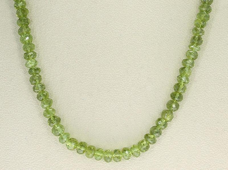 Genuine Faceted 7MM Peridot Beads Necklace- Sterling Silver Clasp