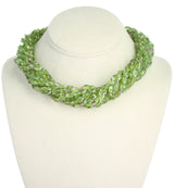 Genuine & Natural Peridot Tumbled Faceted Beads with Pink Sapphire Beads Choker Necklace