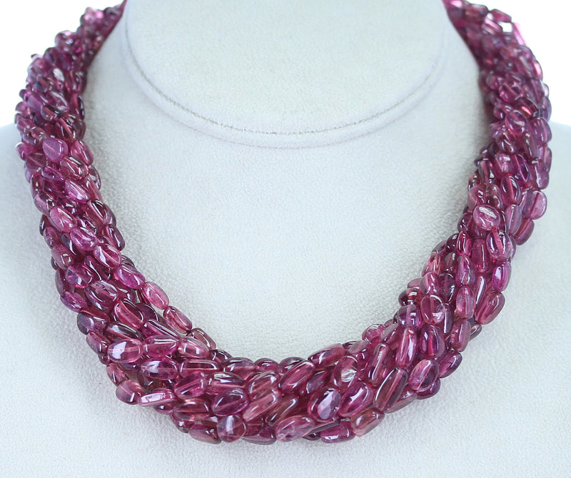 Genuine & Natural Plain & Smooth Tourmaline Tumbled Beads Choker Necklace