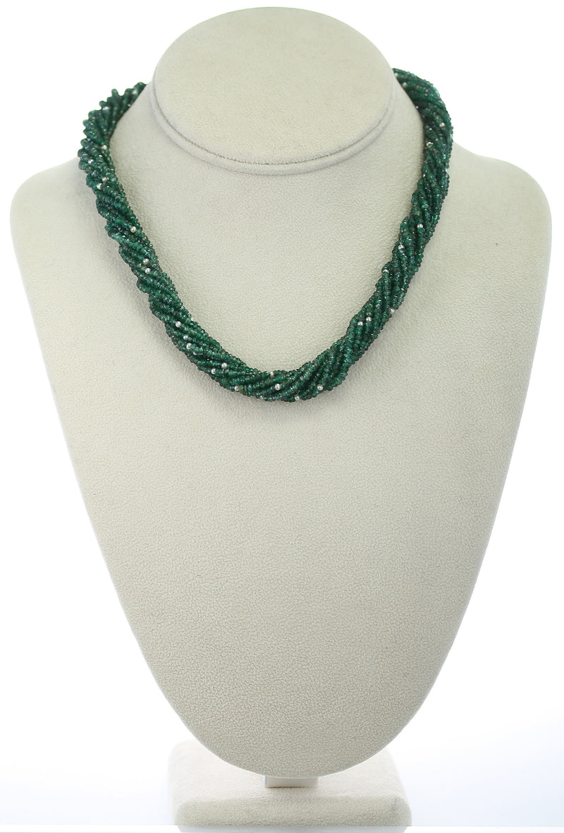 Genuine & Natural Faceted Emerald Beads with Pearls Choker Necklace, 18 Karat