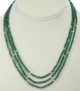Genuine & Natural Emerald Faceted Beads Necklace with Pearls, 14 Karat