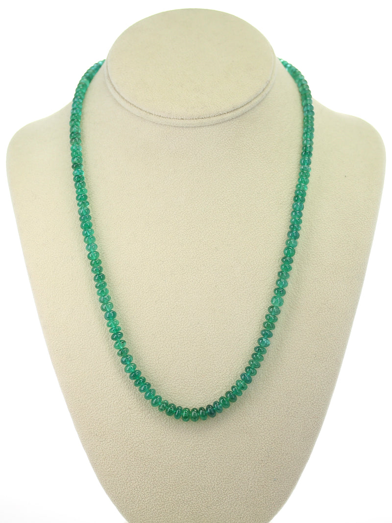 Genuine & Natural & Fine Strand of Emerald Plain Beads Necklace, 14K Yellow Gold