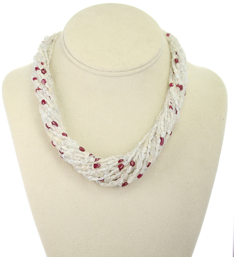 Genuine & Natural Yellowish White Sapphire Plain Tumbled Beads with Ruby Choker Necklace