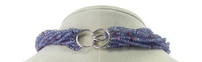 Genuine & Natural Tanzanite and Spinel Faceted Beads Choker Necklace, 18K White