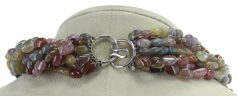 Genuine & Natural Earthy Multi-Sapphire Tumbled Beads Choker Necklace