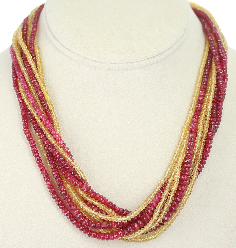Genuine & Natural Red Spinel and Yellow Sapphire Faceted Beads Choker Necklace