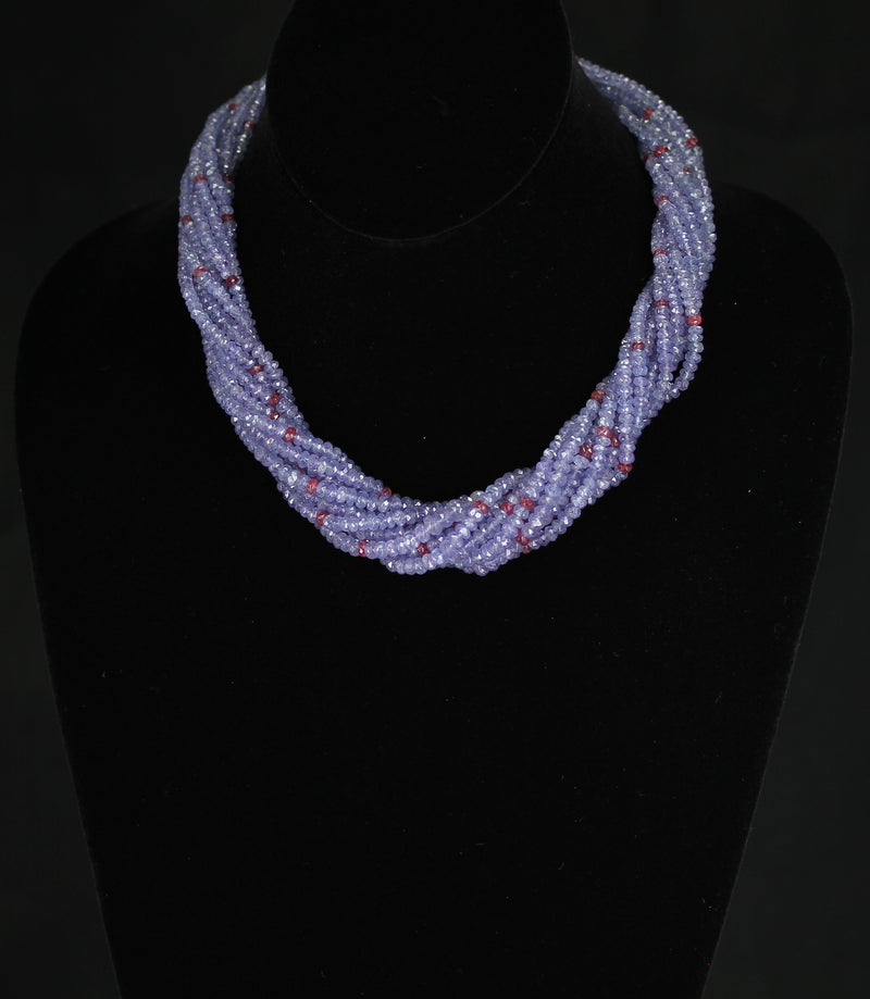 Genuine & Natural Tanzanite and Spinel Faceted Beads Choker Necklace, 18K White