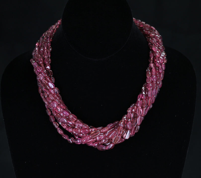 Genuine & Natural Plain & Smooth Tourmaline Tumbled Beads Choker Necklace