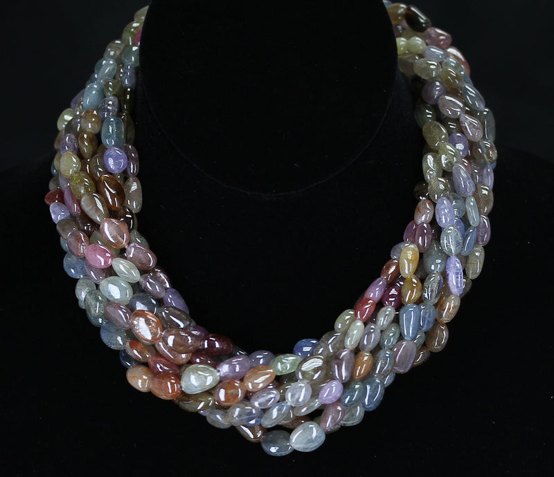 Genuine & Natural Earthy Multi-Sapphire Tumbled Beads Choker Necklace
