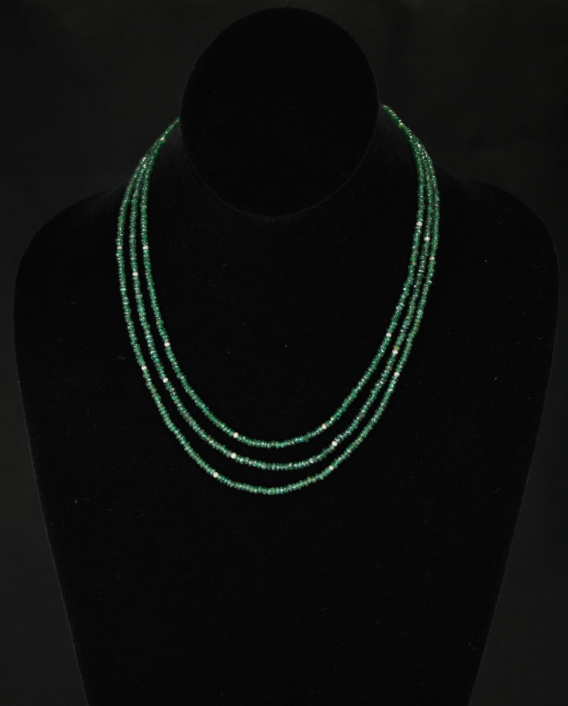 Genuine & Natural Emerald Faceted Beads Necklace with Pearls, 14 Karat