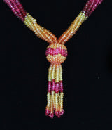 Yellow and Orange Sapphire with Spinel Faceted Beads, Tassel Necklace, 18K Yellow Gold Clasp with Diamonds