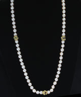 Pearl Beads Necklace with Gold and Cabochon Spacers