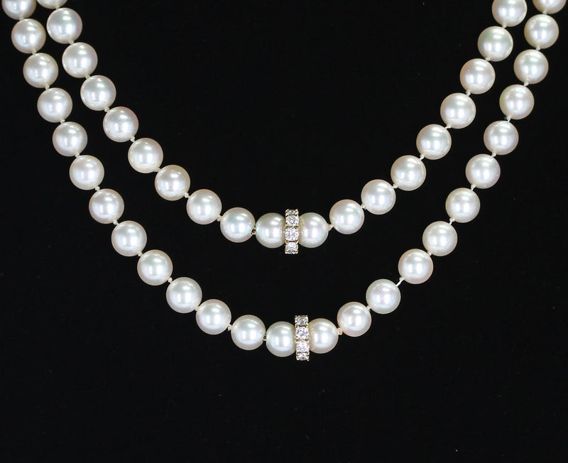 Pearl Beads Necklace with Diamond Discs