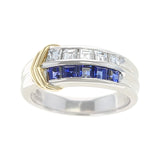 Sapphire and Diamond Channel Invisible Set Wedding Band with Two Yellow Gold Linings, Platinum