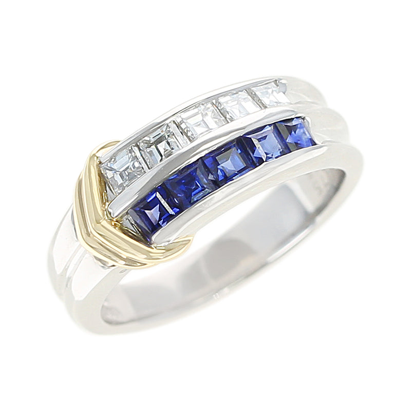 Sapphire and Diamond Channel Invisible Set Wedding Band with Two Yellow Gold Linings, Platinum