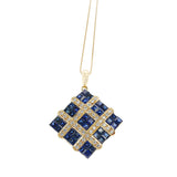 Square Mystery Set Sapphire Pendant Necklace with Diamonds, 18K Yellow Gold