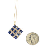 Square Mystery Set Sapphire Pendant Necklace with Diamonds, 18K Yellow Gold