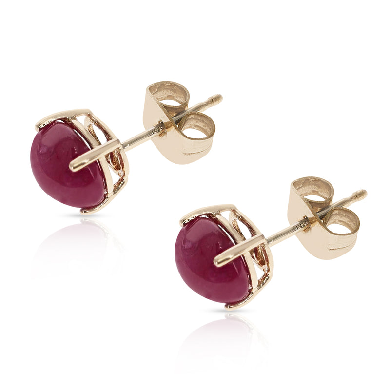 Ruby Oval Cabochon Stud Earrings Made in 14 Karat Yellow Gold