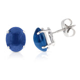 Blue Sapphire Oval Cabochon Stud Earrings Made in 14 Karat White Gold