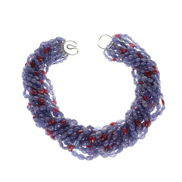 Tanzanite and Spinel Beads White Gold Necklace