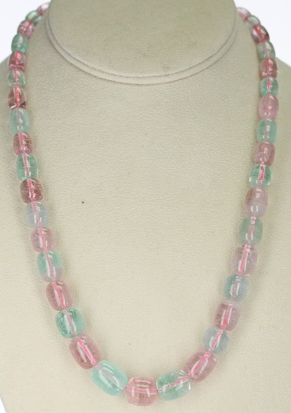 Pink and Green Smooth and Tumbled Tourmaline Beads, 14K