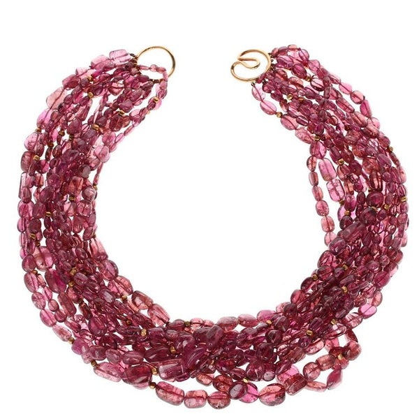 Tourmaline Beads Yellow Gold Necklace