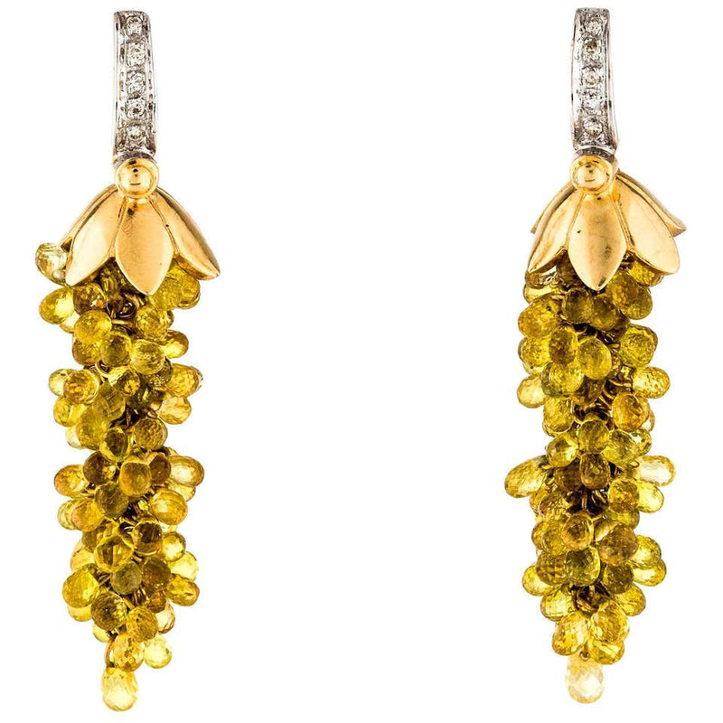 Yellow Sapphire Chandelier Earrings with Diamonds, 14 Karat Gold