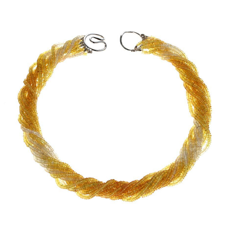 Yellow and White Sapphire Beads White Gold Necklace