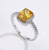Classic Cushion Yellow Sapphire Cubic Zirconia, Sterling Silver Halo Ring