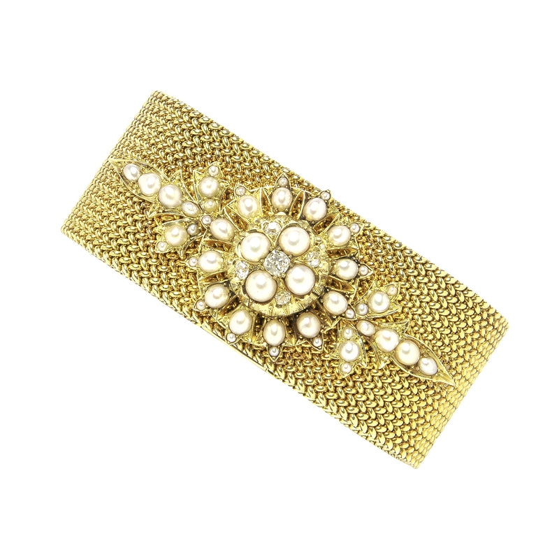 Antique Gold Bracelet with Pearl and Diamonds