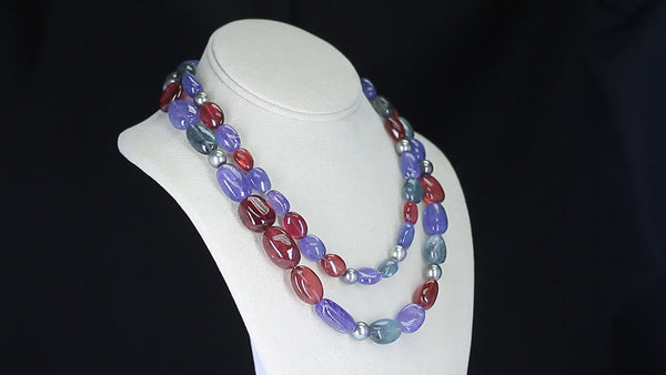 Tourmaline, Tanzanite, & Pearl Beads Necklace