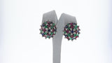 Round Ruby, Emerald, Sapphire and Diamond Dome Earrings, 18k