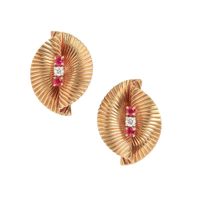 Cartier Ruby and Diamond Earrings in 18K Yellow Gold