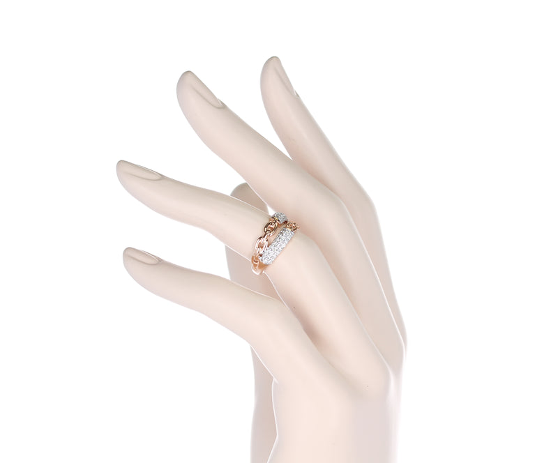 Double Row Rose Gold Rope Ring with Diamonds, 14K Gold