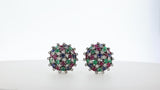 Round Ruby, Emerald, Sapphire and Diamond Dome Earrings, 18k