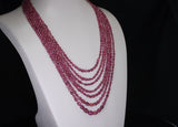 Genuine & Natural Smooth Pink Tourmaline Small Tumbled Beads Necklace, 7 Lines