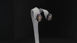 Carved Round Floral Amethyst Earrings with Diamonds