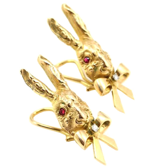 Tiffany & Co. Rabbit Earrings with Ruby and Diamond