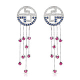 Tiffany Dangling Earrings with Ruby, Sapphire and Diamonds, 18 Karat Gold