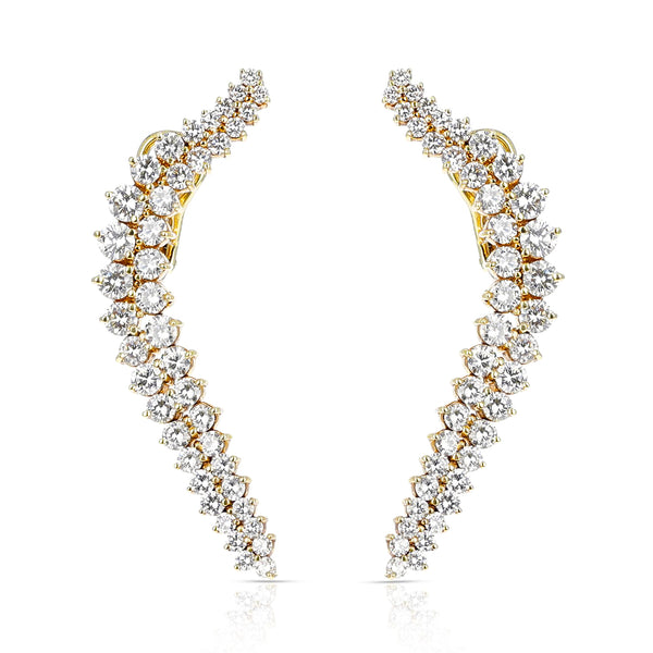 Curvy Cocktail Dangling Clip-on Earrings with Round Diamonds by Jose Hess