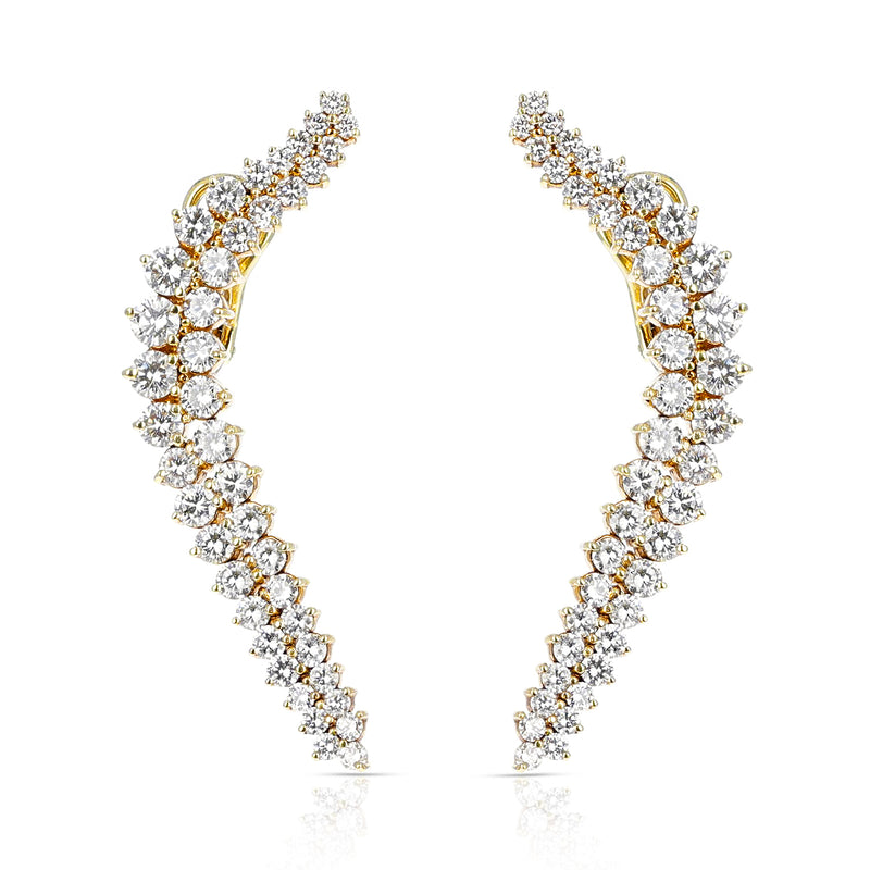 Curvy Cocktail Dangling Clip-on Earrings with Round Diamonds by Jose Hess