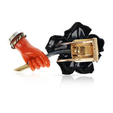 Cartier Paris Coral Hand and Carved Black Enamel Flower Clip/Brooch with Diamond