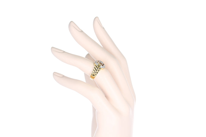 Diamond and Watch Band Style Ring, 14K Yellow and Rose Gold