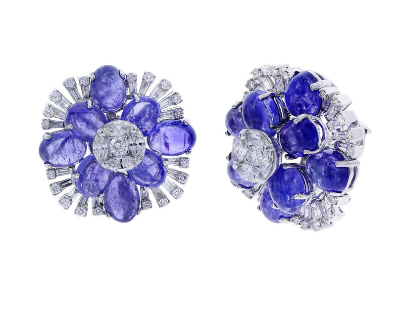 Tanzanite Floral Earrings with Mixed Cut Diamonds