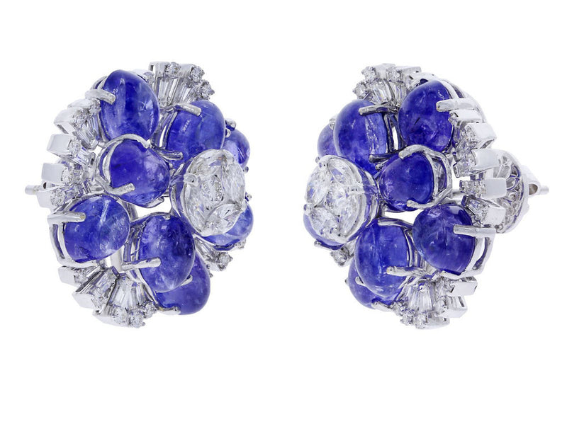 Tanzanite Floral Earrings with Mixed Cut Diamonds